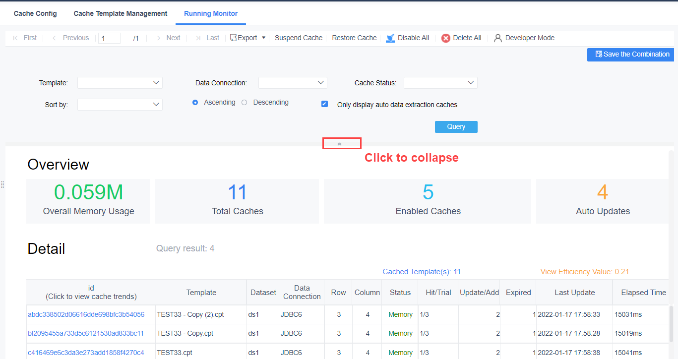 Cache Running Monitor-FineReport Help Document