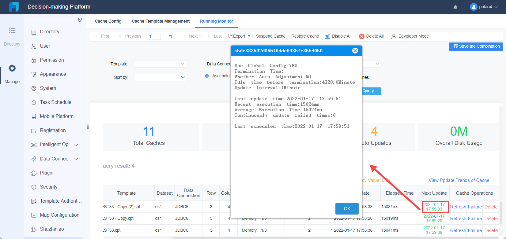 Cache Running Monitor-FineReport Help Document