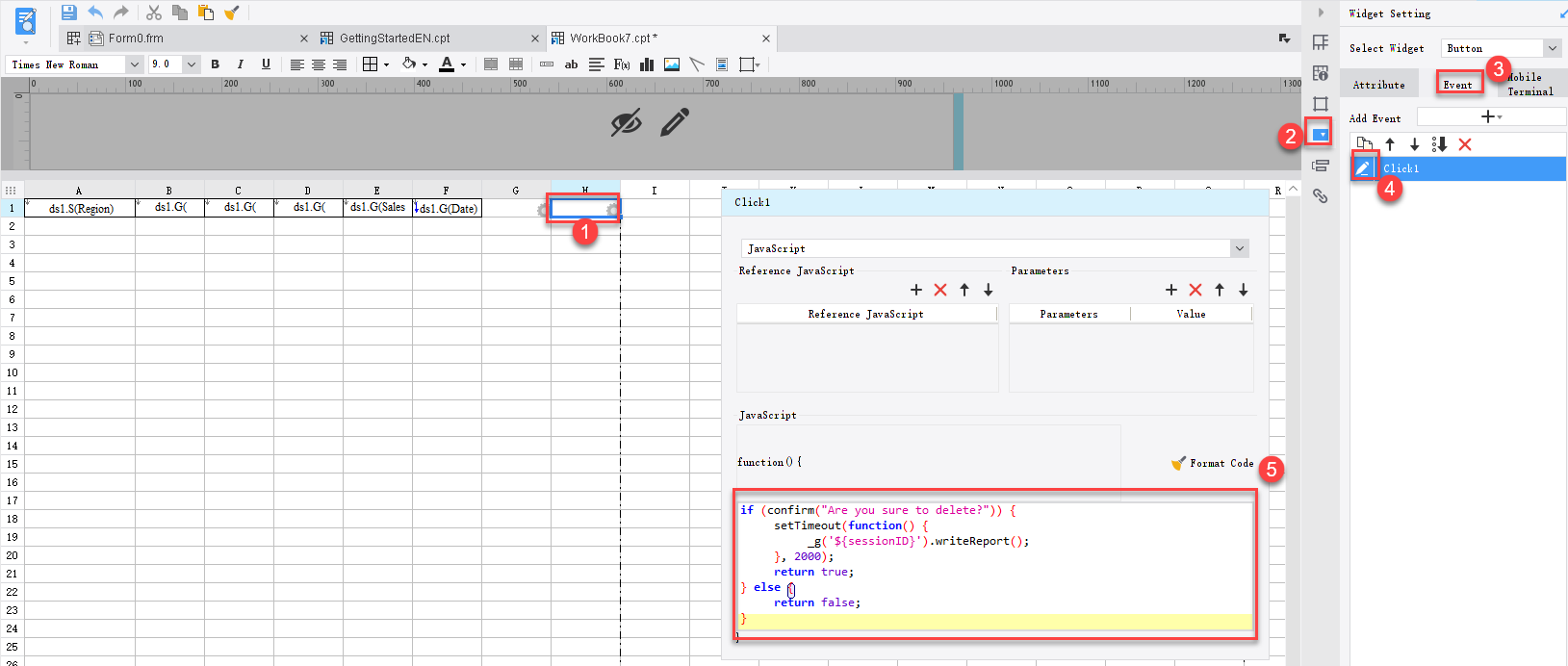 JS 削除前に確認を要求する- FineReport Help Document